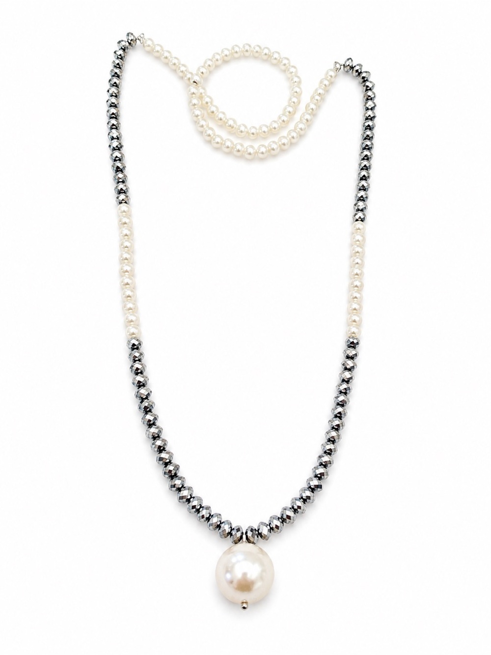 Classic Pearl and Hematite Bead Necklace - White